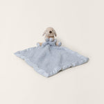 Barefoot Dreams Disney Blanket Buddie in Blue Puppy, a plush puppy on a soft blue lovey blanket