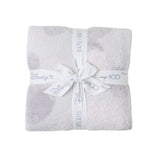 Barefoot Dreams Disney Stroller Blanket in Mickey Stamped folded and tied with a Disney 100 ribbon