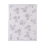 Barefoot Dreams Disney Stroller Blanket in Mickey Stamped, a pale gray blanket with tonal Mickey silhouettes