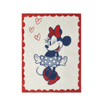 Barefoot Dreams Disney Stroller Blanket in Minnie Love, cream with a red scalloped border and Minnie Mouse