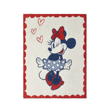 Barefoot Dreams Disney Stroller Blanket in Minnie Love, cream with a red scalloped border and Minnie Mouse