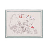 Barefoot Dreams Disney Stroller Blanket in Winnie the Pooh, cream with Pooh and friends reading Let's Make Memories Together