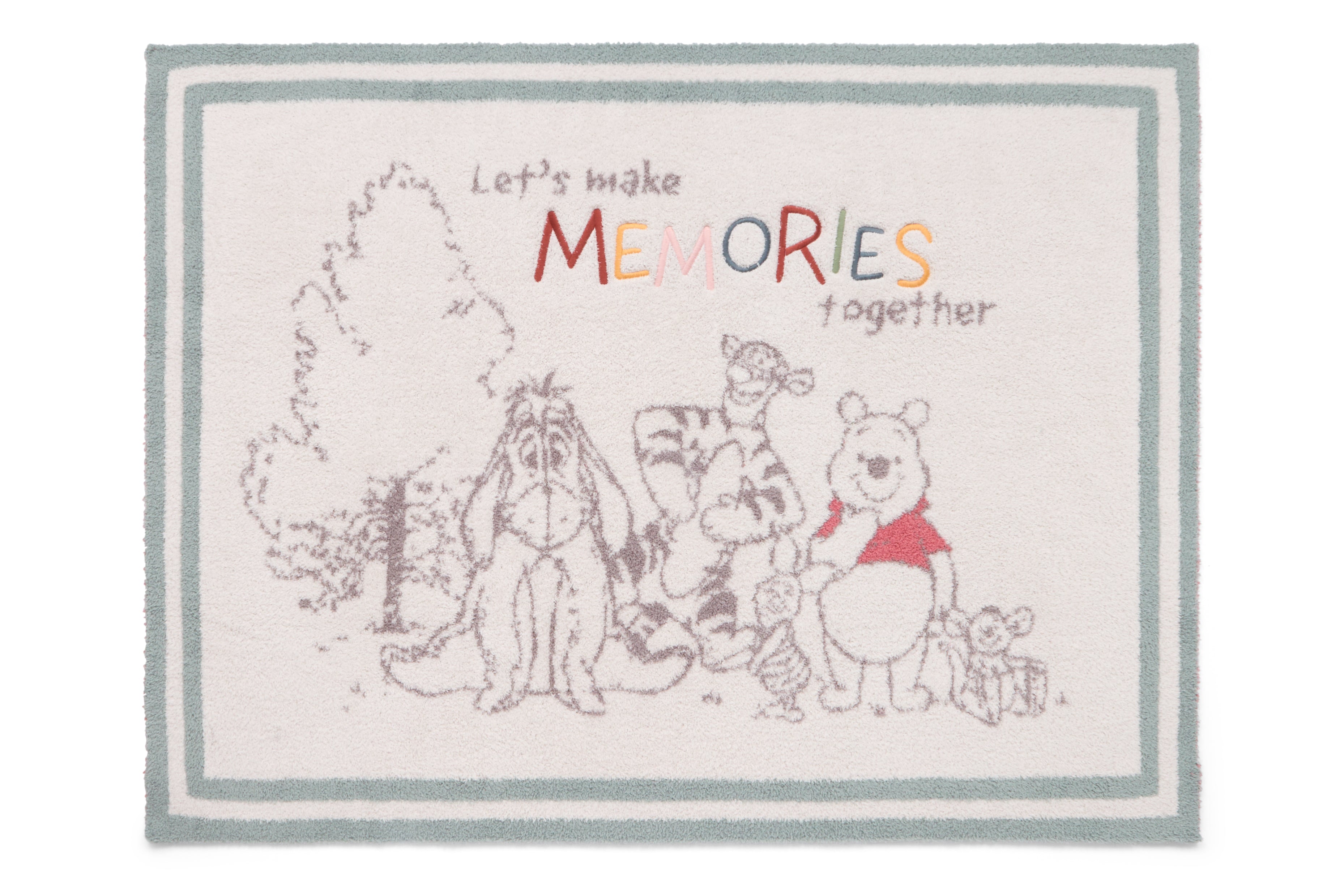 Barefoot Dreams Disney Stroller Blanket in Winnie the Pooh, cream with Pooh and friends reading Let's Make Memories Together