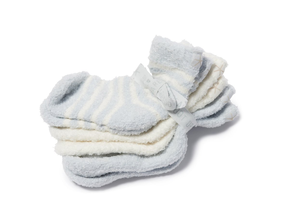 Barefoot Dreams Infant Socks 3 Pack in Blue Pearl, three pairs of soft striped baby socks