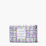 Beekman 1802 Bar Soap in Lavender, a goat milk soap in a purple plaid wrapper