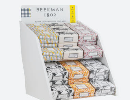Beekman 1802 Bar Soap assortment in a retail display box showing patterned wrappers