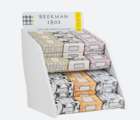 Beekman 1802 Bar Soap assortment in a retail display box showing patterned wrappers