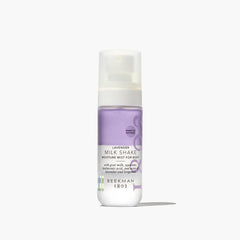 Beekman 1802 Milk Shake Moisture Mist in Lavender, a purple bi-phase body mist in a clear spray bottle