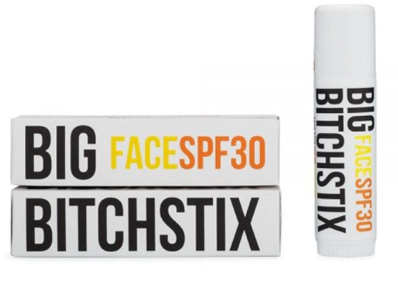 BITCHSTIX Big Bitchstix Face SPF 30 sunscreen stick with its black and white box