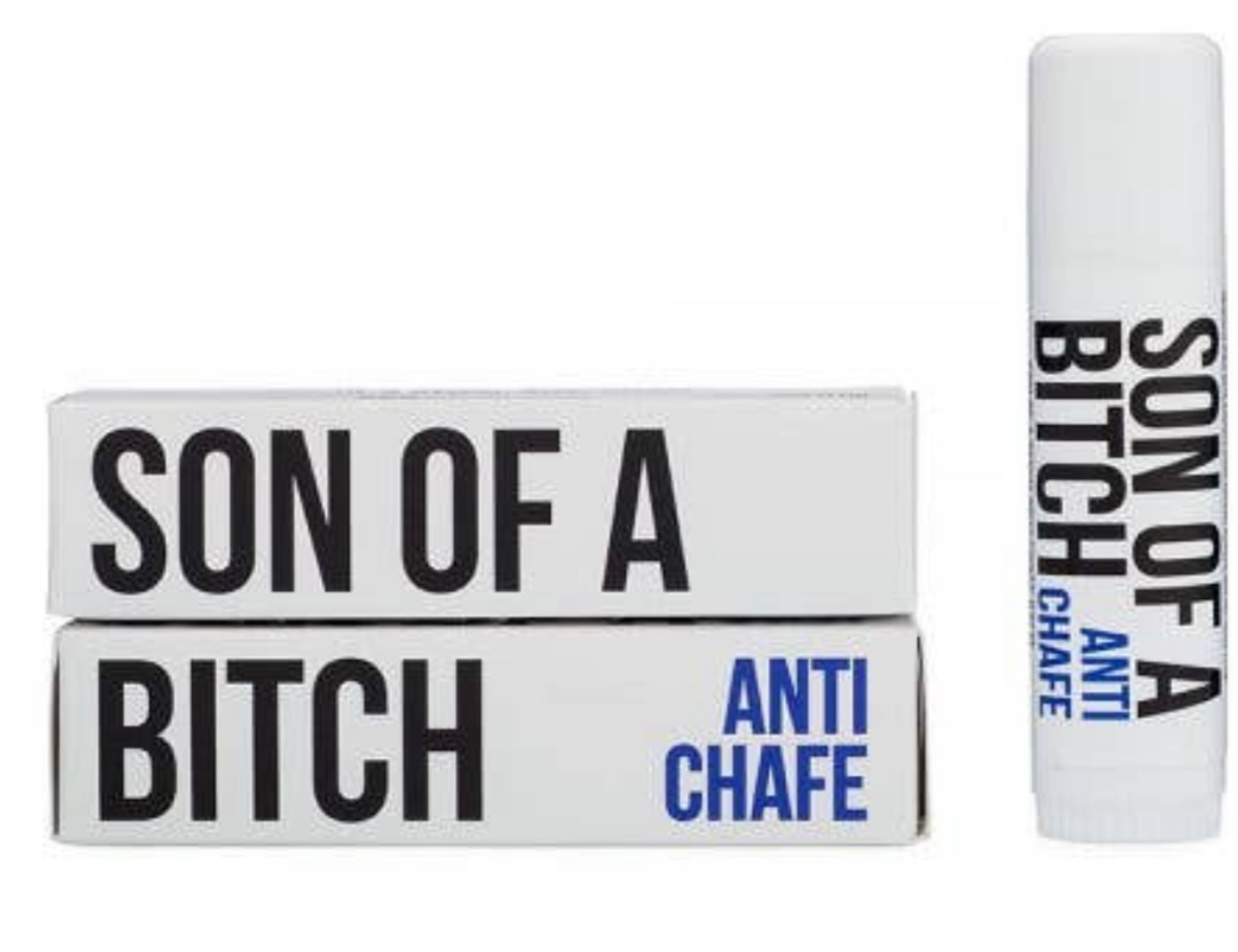 BITCHSTIX Son of a Bitch Anti Chafe stick with its black and white box