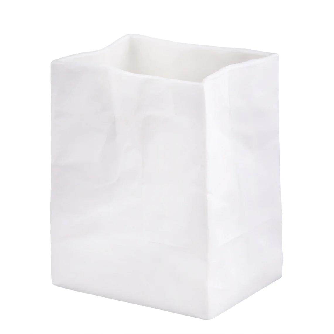 Blomus Porcelain Bag Vase, a white crumpled paper-bag shaped porcelain vase