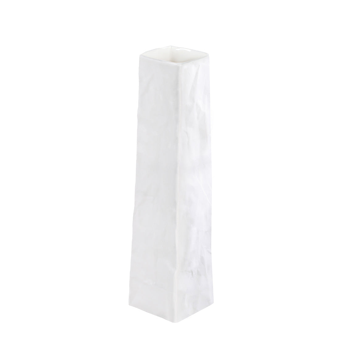 Blomus Porcelain Bag Vase, a tall white crumpled paper-bag shaped porcelain vase