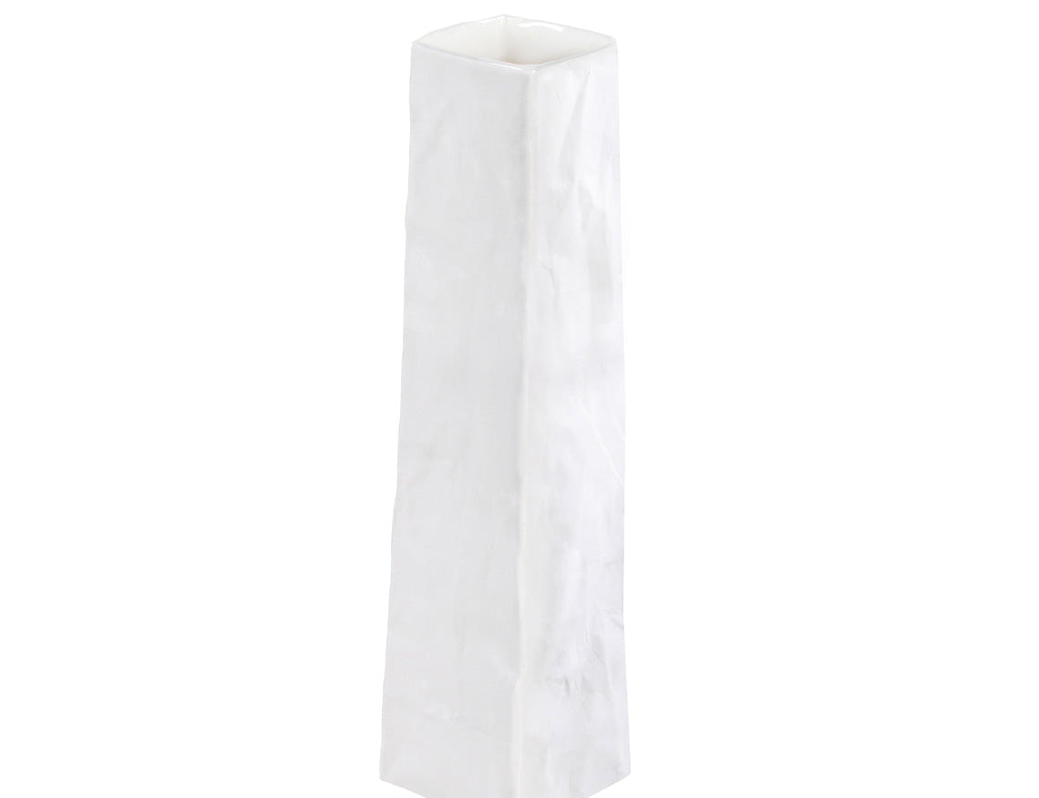 Blomus Porcelain Bag Vase, a tall white crumpled paper-bag shaped porcelain vase