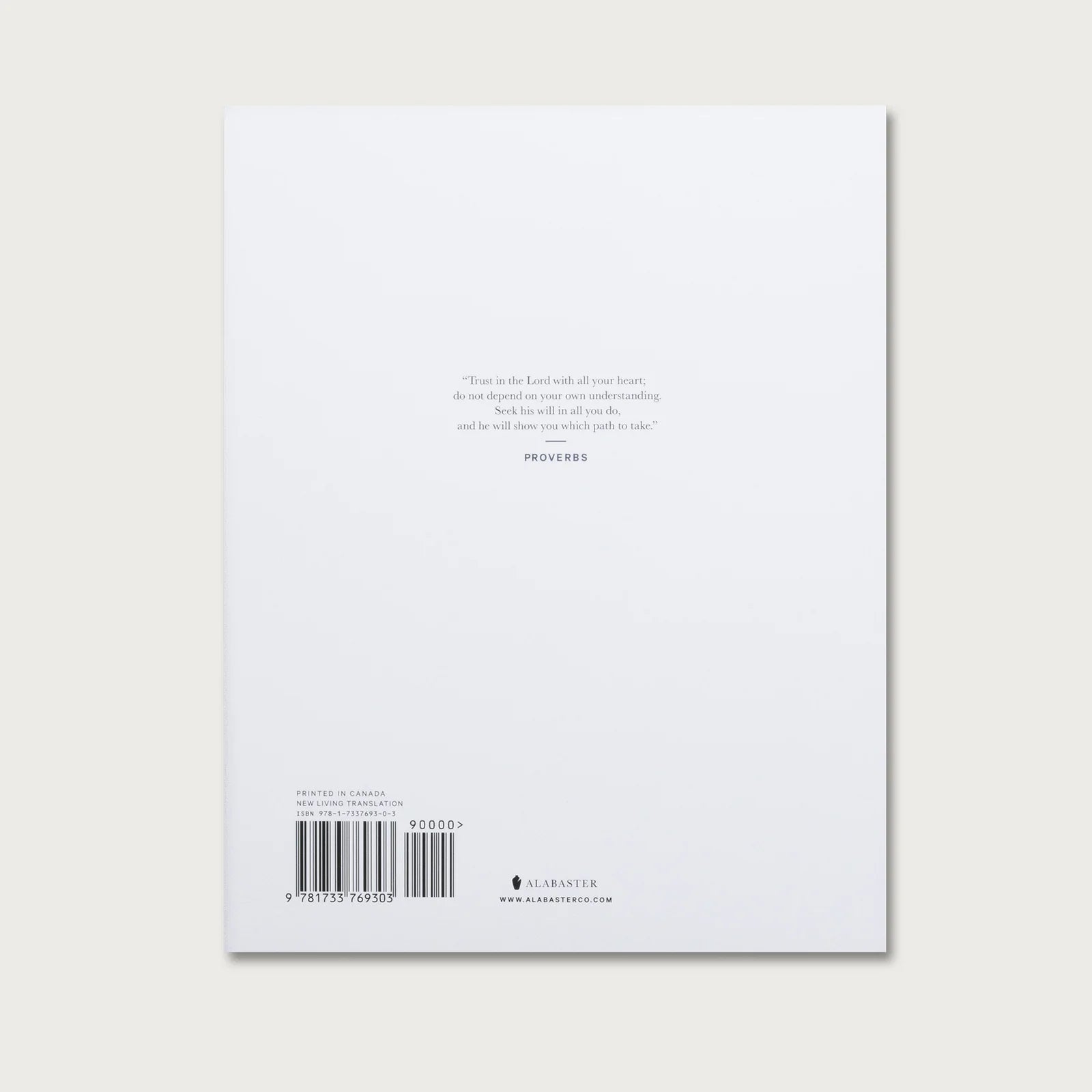 Book of Proverbs KJV hardcover, plain white back cover with a short quote and barcode