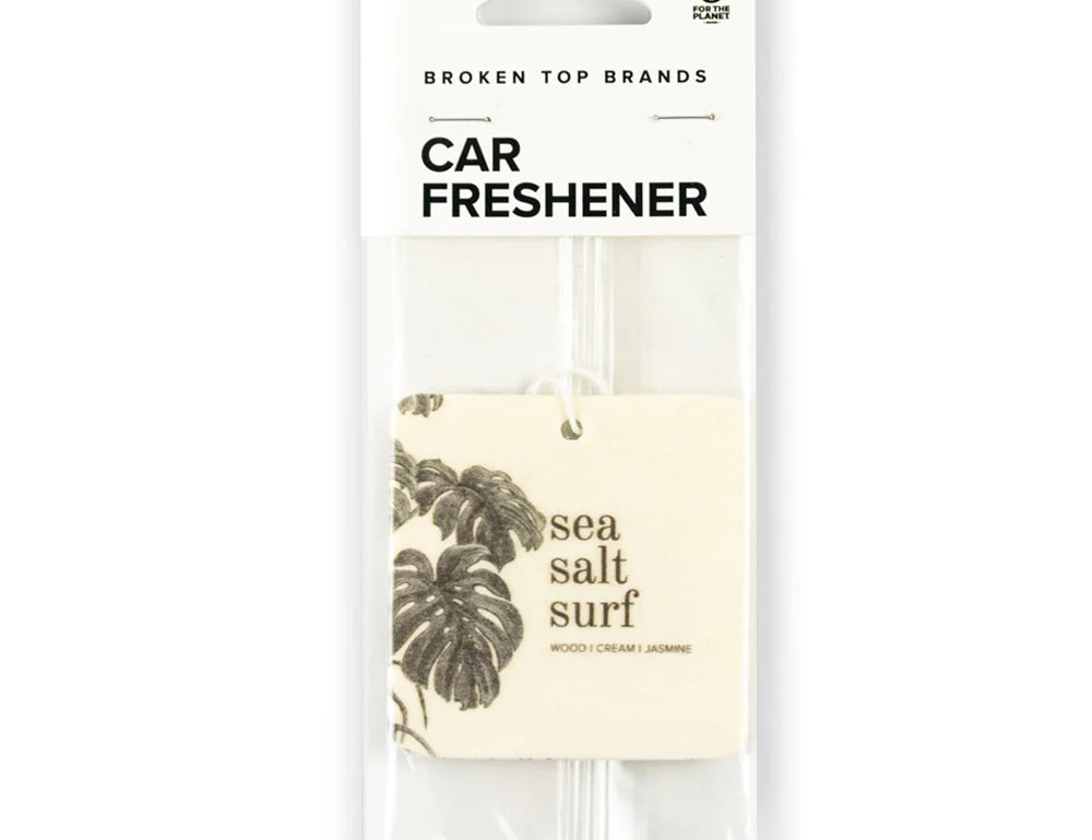 Broken Top Brands Sea Salt Surf Car Freshener in its retail packaging