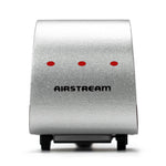 Candylab Toys Airstream Camper, rear view of the silver toy trailer with three red tail lights and Airstream lettering