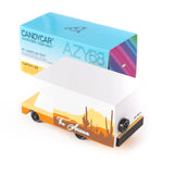 Candylab Toys Arizona Wooden RV toy camper beside its blue Candycar AZY68 retail box