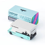 Candylab Toys Olympic Wooden RV beside its teal Candycar retail box