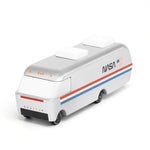 Candylab Toys Wooden NASA Astrovan, silver wooden van, front angled view