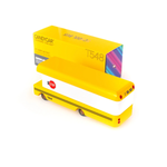 Candylab Toys Wooden School Bus with its retail box, front angled view
