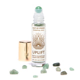 Cast of Stones Roll On Aromatherapy Uplift Oil with a green aventurine rollerball and loose stones