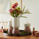 Citrine Canyon Tabletop Vessels styled on a black tray with flowers and candles on a wooden table