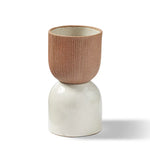 Citrine Canyon Tabletop Medium Vessel with a ribbed terracotta cup on a white speckled base