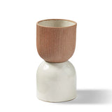 Citrine Canyon Tabletop Medium Vessel with a ribbed terracotta cup on a white speckled base
