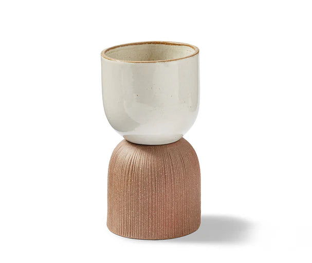 Citrine Canyon Tabletop Medium Vessel with a white speckled cup on a ribbed terracotta base