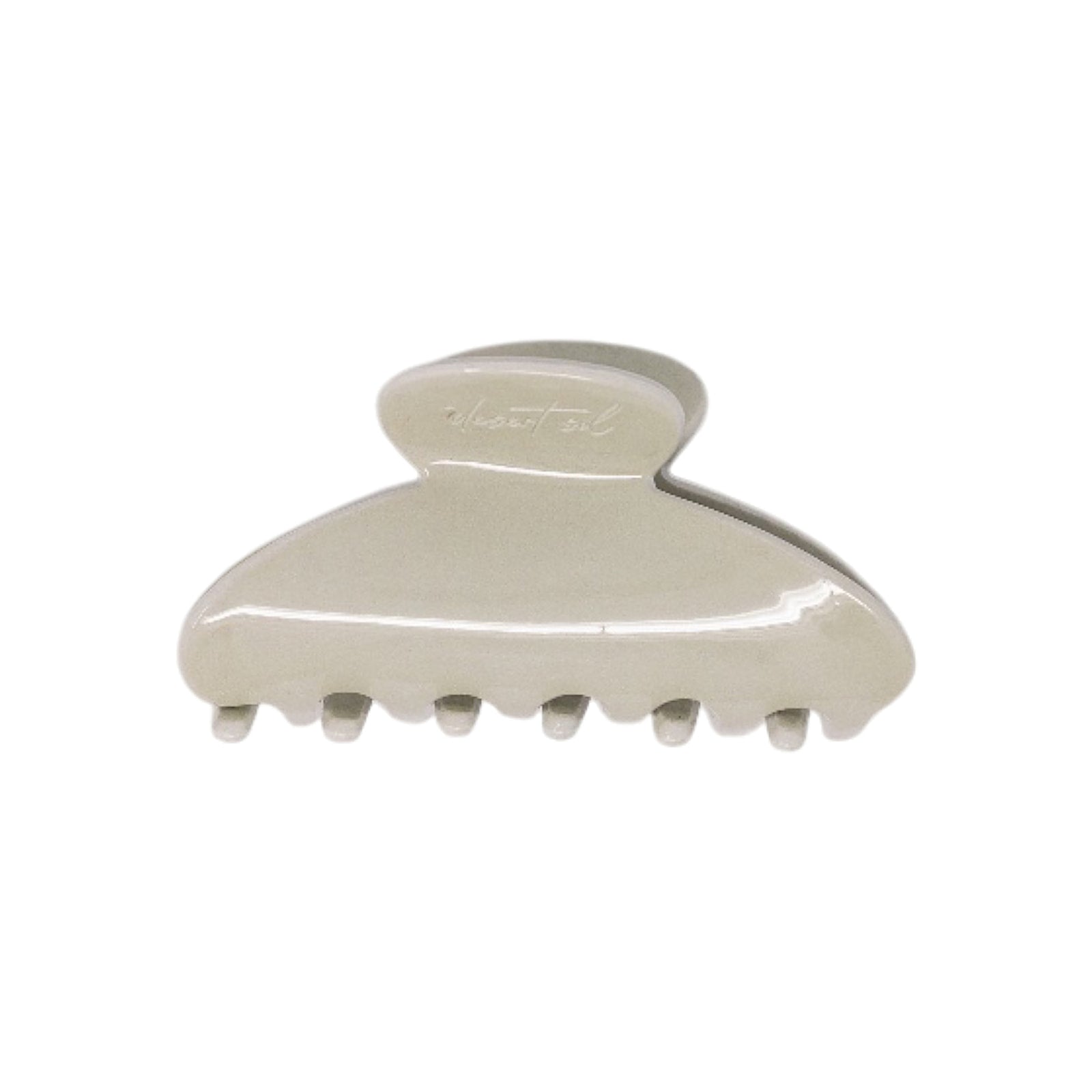 Classic claw clip in Muted Moss, a glossy muted moss green hair claw clip with a small embossed logo on the top loop, on a white background.