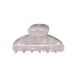 Classic claw clip in Pearl, a glossy translucent marbled white hair claw clip, on a white background.