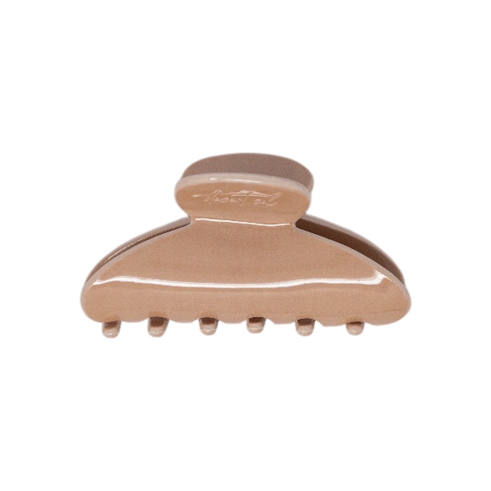 Classic claw clip in Rose Dust, a glossy dusty rose hair claw clip, on a white background.
