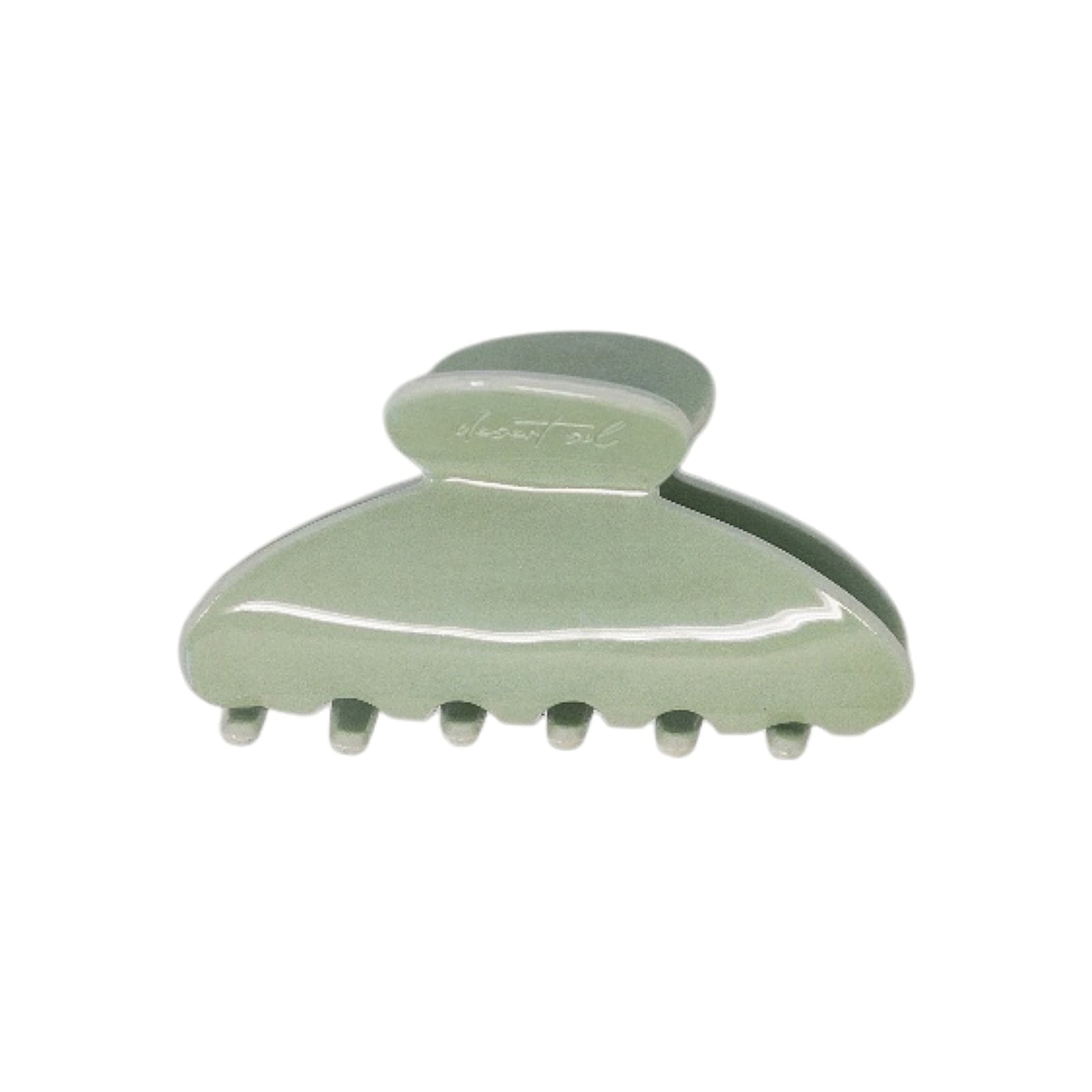 Classic claw clip in Soft Sage, a glossy sage green hair claw clip, on a white background.