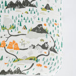Close-up of the illustrated national parks map print on the Clementine Kids National Parks Crib Sheet