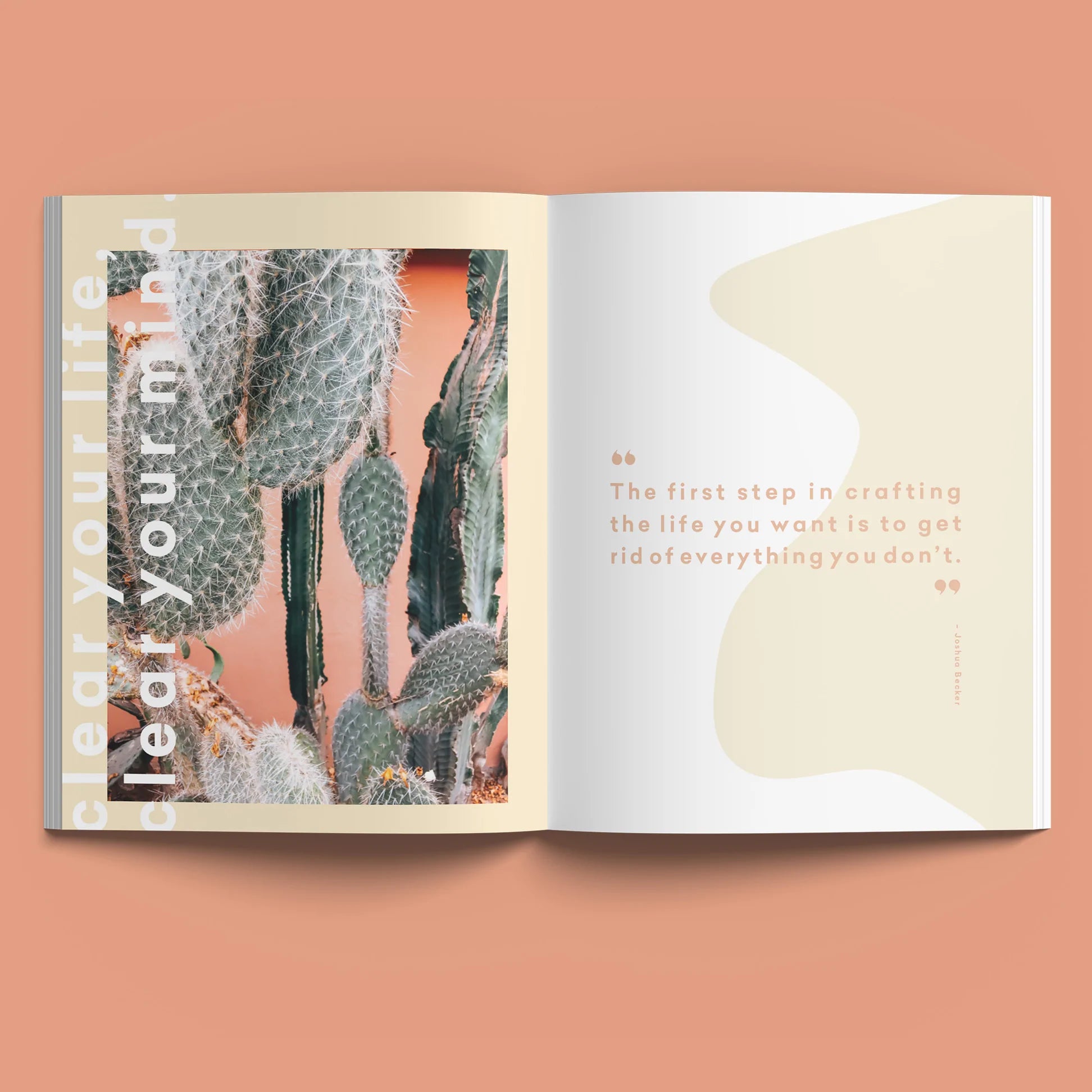 Collective Hub Create Your Best Life Journal open to a chapter page with a cactus photo
