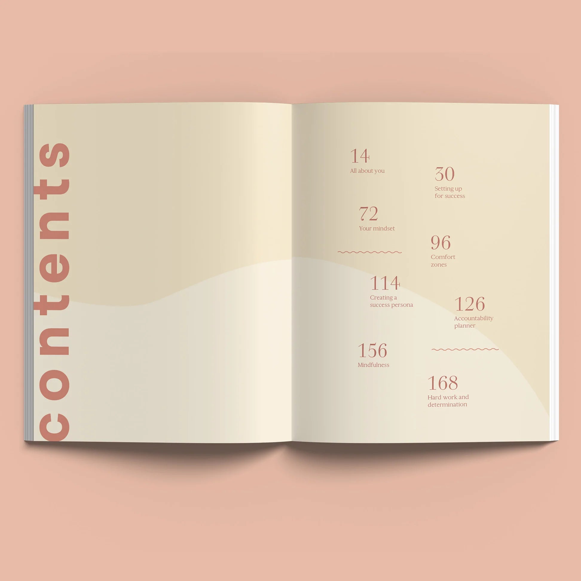 Collective Hub Create Your Best Life Journal open to the contents page in peach and cream