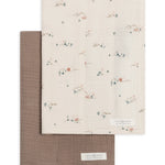 Colored Organics 2-Pack Organic Baby Muslin Burp Cloth in Desert and Taupe, one solid taupe cloth and one ivory cloth with a tiny desert cactus print