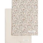 Colored Organics 2-Pack Organic Baby Muslin Burp Cloth in Yuma Floral and Ivory, one ivory cloth and one cloth with a rust and sage leaf print