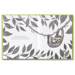 Compendium Being Kind book open to an illustration of a sloth resting among gray leaves