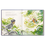 Compendium Caring book open to a green watercolor of a child in a garden