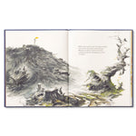 Compendium Caring book open to a watercolor of a windswept tree on a rocky hillside
