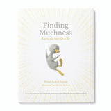 Compendium Finding Muchness book cover with a small gray bird on a white sunburst background
