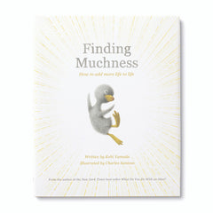 Compendium Finding Muchness book cover with a small gray bird on a white sunburst background