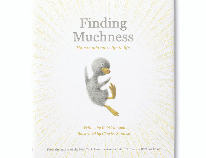 Compendium Finding Muchness book cover with a small gray bird on a white sunburst background