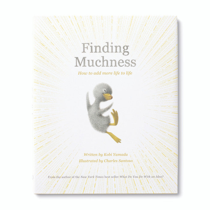 Compendium Finding Muchness book cover with a small gray bird on a white sunburst background