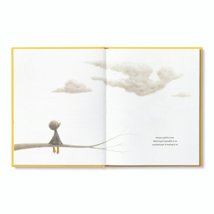 Compendium Finding Muchness book open to a bird sitting on a branch looking at clouds
