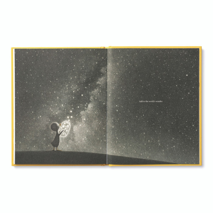 Compendium Finding Muchness book open to a bird gazing at a starry night sky