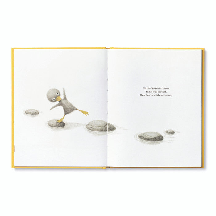 Compendium Finding Muchness book open to a bird hopping across stepping stones