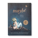 Compendium Maybe Deluxe Book, a navy starry cover with a child sitting on a moon