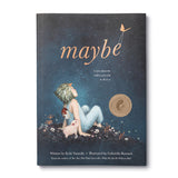 Compendium Maybe Deluxe Book, a navy starry cover with a child sitting on a moon